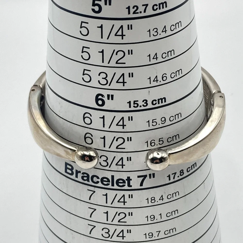 Modern Womens Watch Cuff Crystals Silver Tone Oval Enamel Look New Battery 6.75
